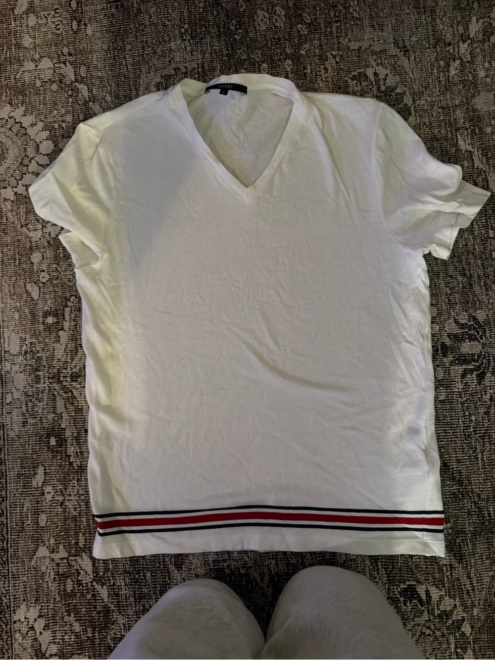 Youth Boys GucciWhite V-Neck T-Shirt with Striped Hem
